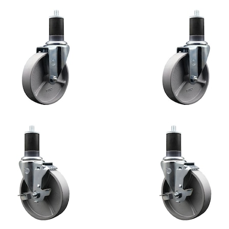 Service Caster 5'' Semi Steel Wheel Swivel 1-5/8'' Expanding Stem Caster Set 2 Brakes, 4PK SCC-EX20S515-SSR-2-TLB-2-158